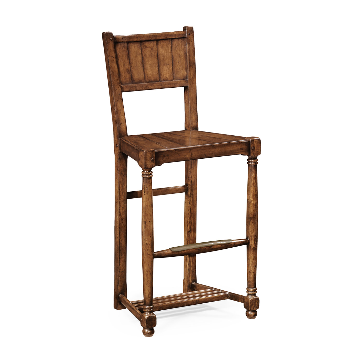 Planked walnut barstool with baluster legs (Side)