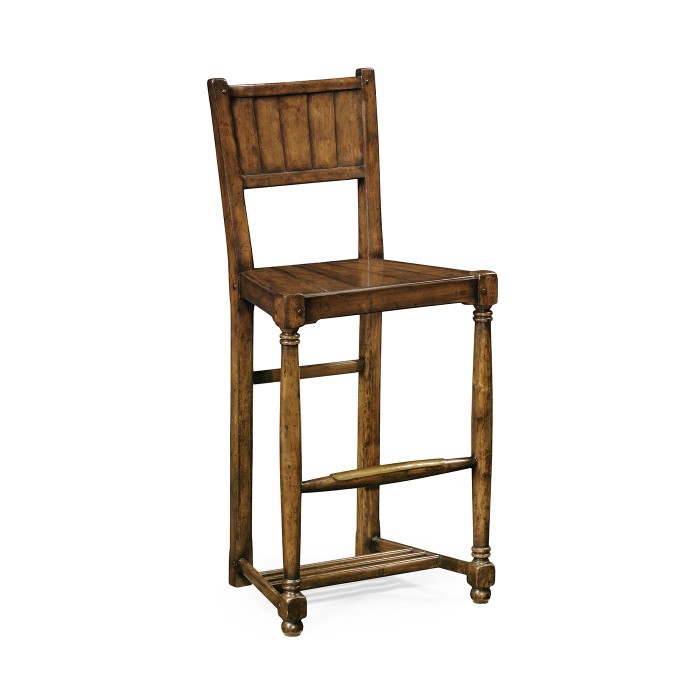 Planked walnut barstool with baluster legs (Side)
