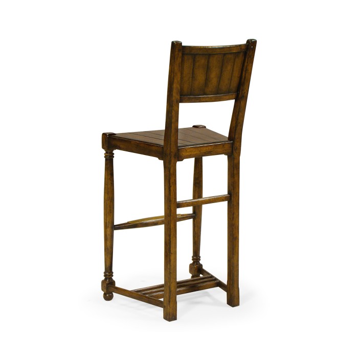 Planked walnut barstool with baluster legs (Side)