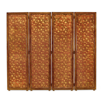 Red Chinoiserie four panel screen