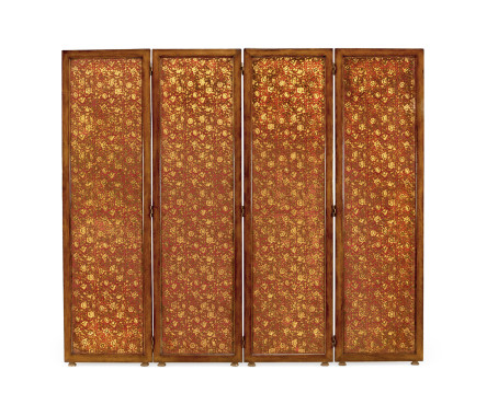 Red Chinoiserie four panel screen