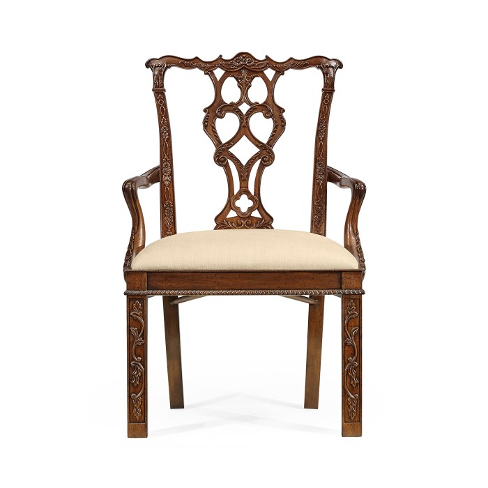 Chippendale Rococo Quatrefoil Arm Chair