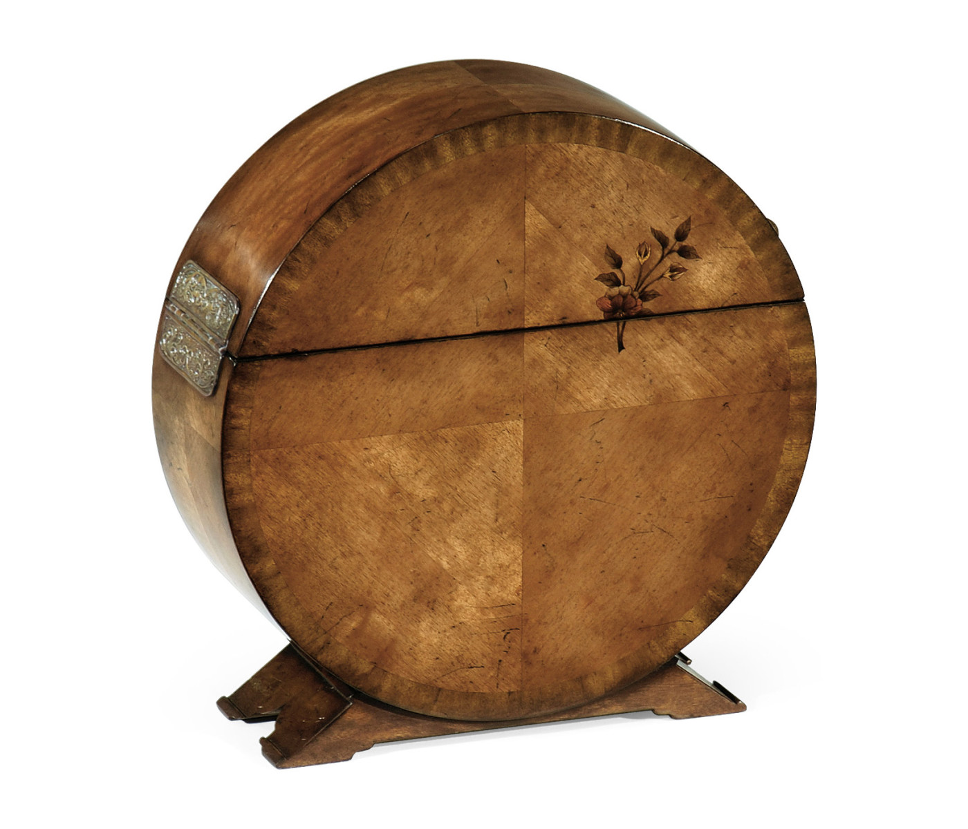 Circular Light Walnut & Floral Inlay Placemat Box