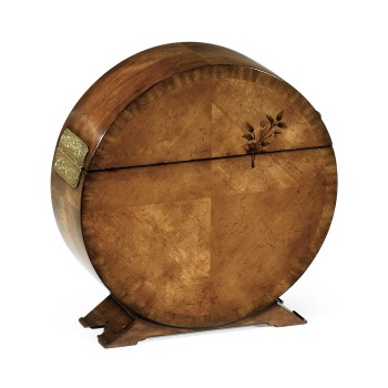 Circular Light Walnut & Floral Inlay Placemat Box