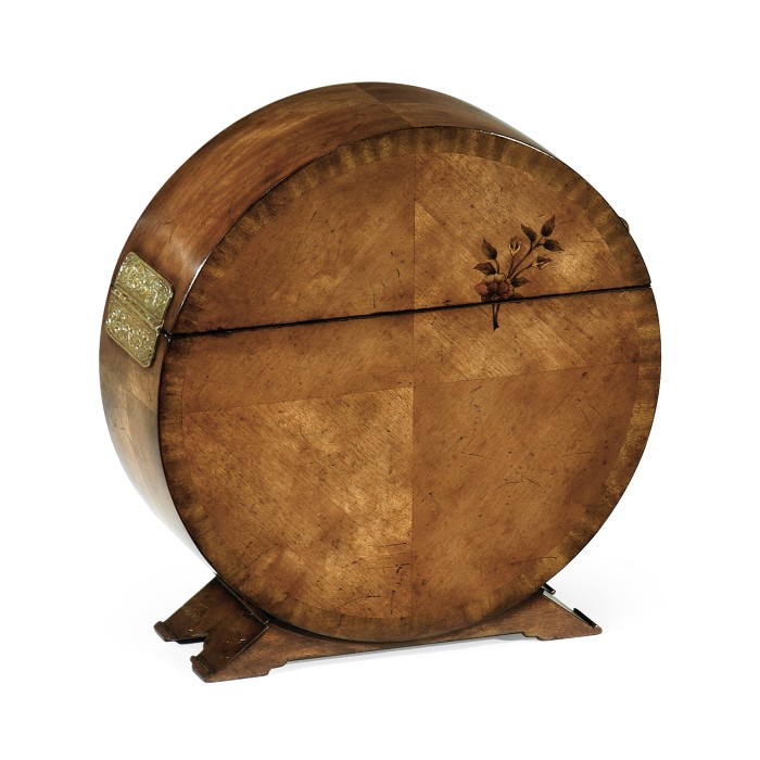 Circular Light Walnut & Floral Inlay Placemat Box