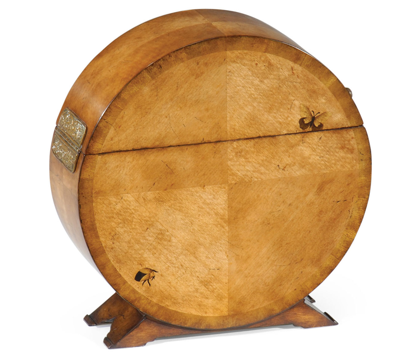 Circular Light Walnut & Butterfly Inlay Placemat Box