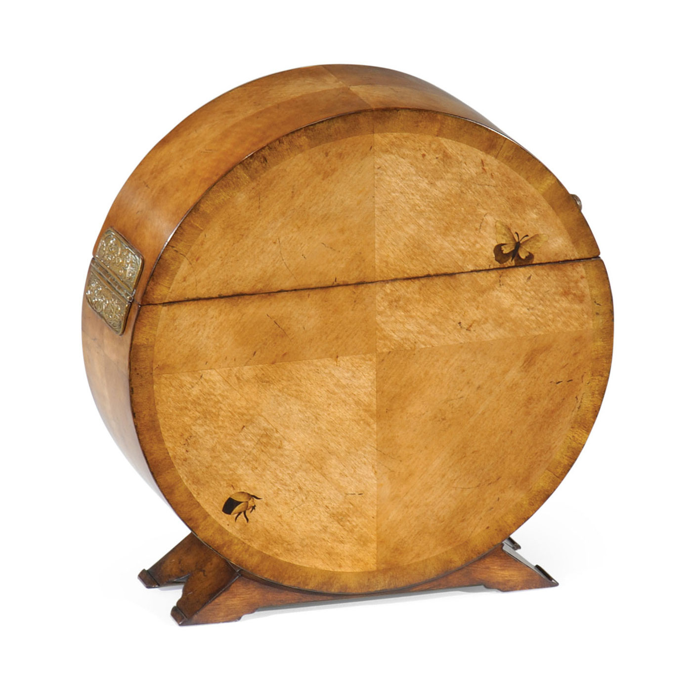 Circular Light Walnut & Butterfly Inlay Placemat Box