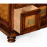 Distressed walnut six drawer chest with square brass handles