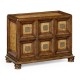 Distressed walnut six drawer chest with square brass handles