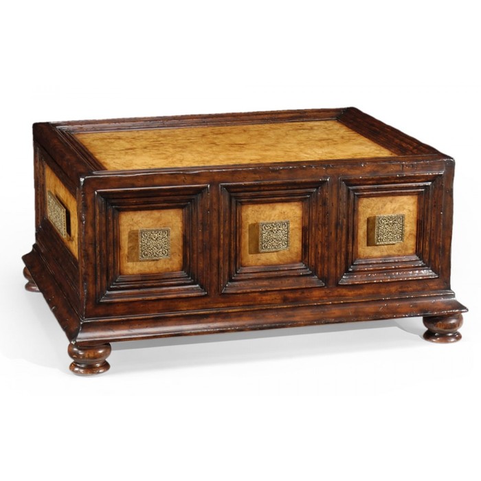 Walnut & brass rectangular coffee table with drawers