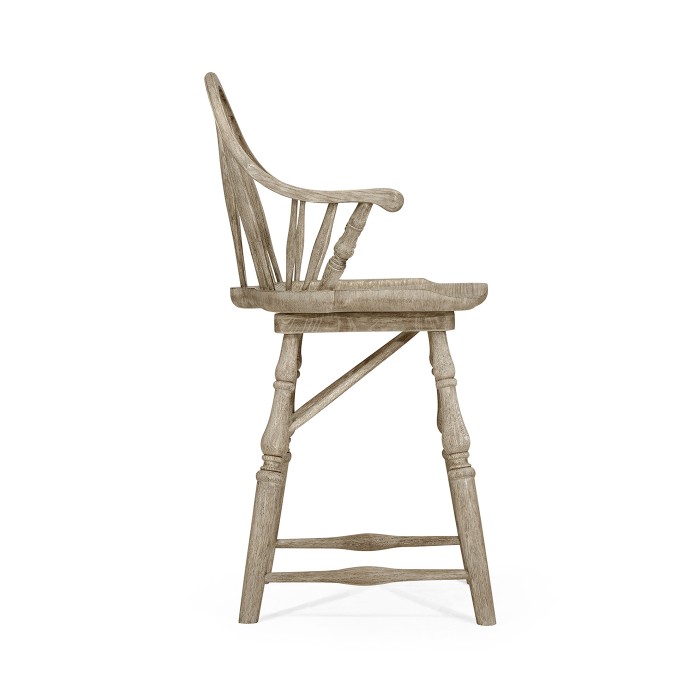 Windsor Style Grey Oak Arm Chair Counter Stool