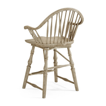 Windsor Style Grey Oak Arm Chair Counter Stool