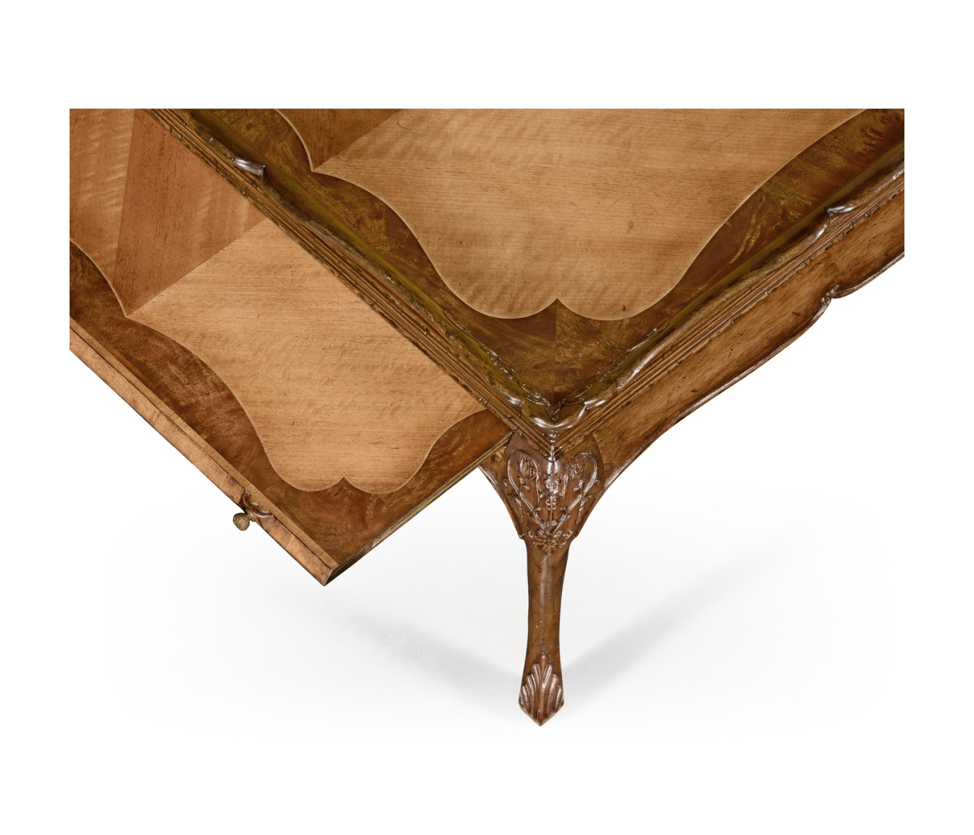 Rectangular satinwood coffee table with carved raised top