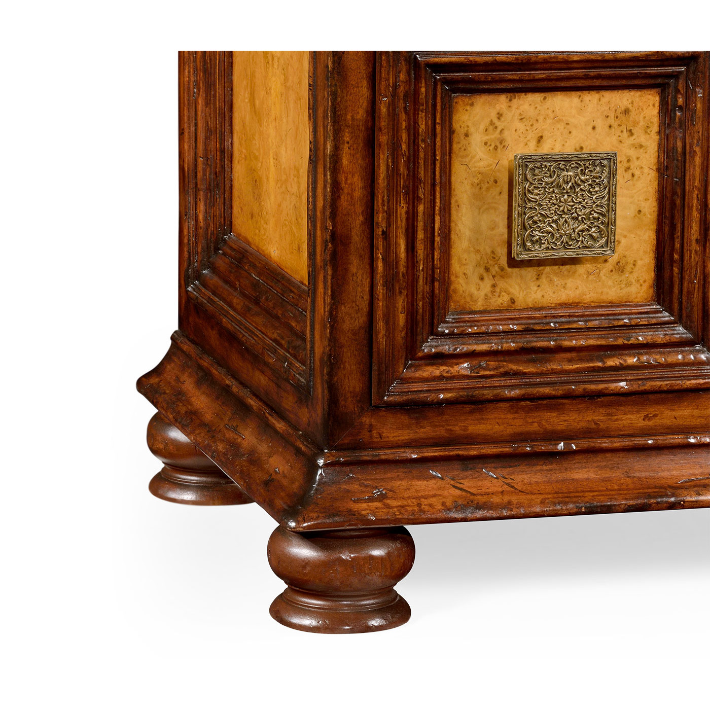 Distressed walnut tall 8-drawer chest (Square brass handles)