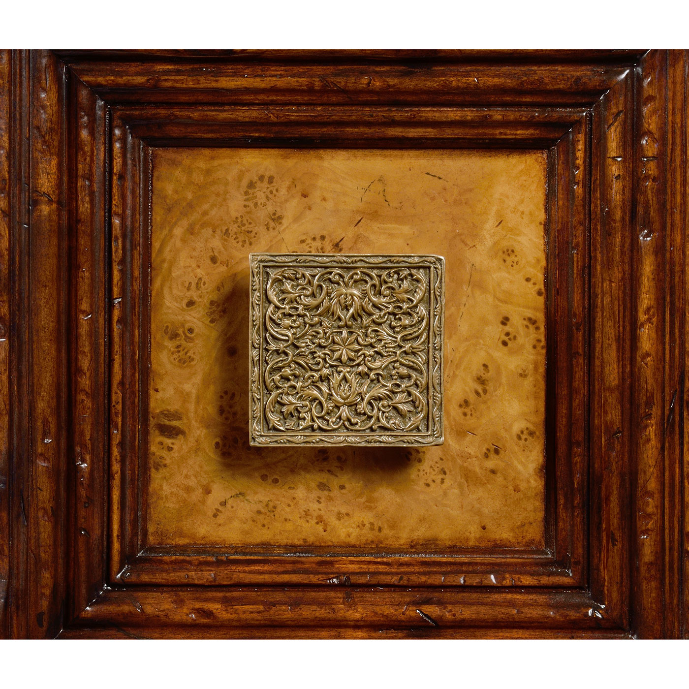 Distressed walnut tall 8-drawer chest (Square brass handles)