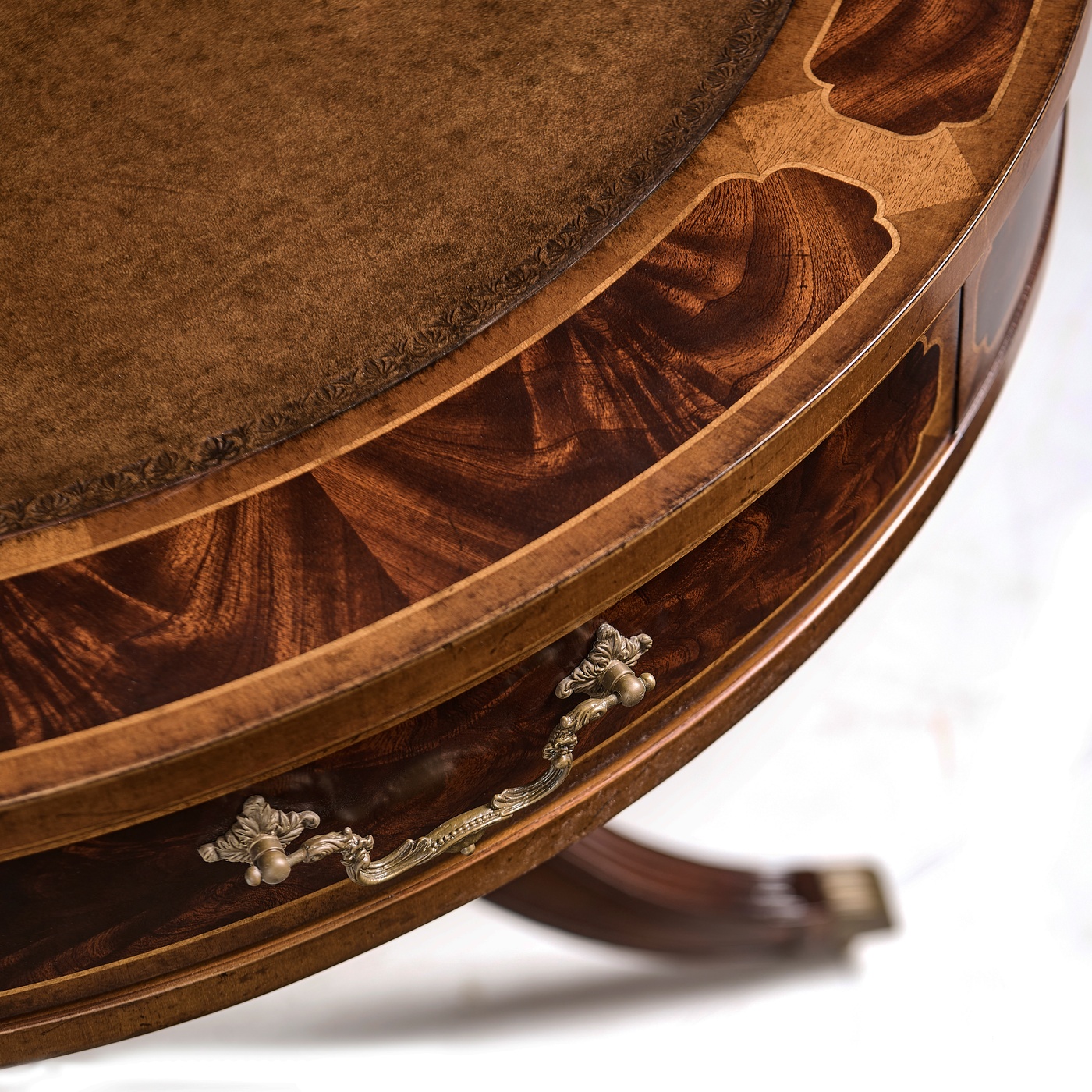Mahogany Drum Table (Red Leather)