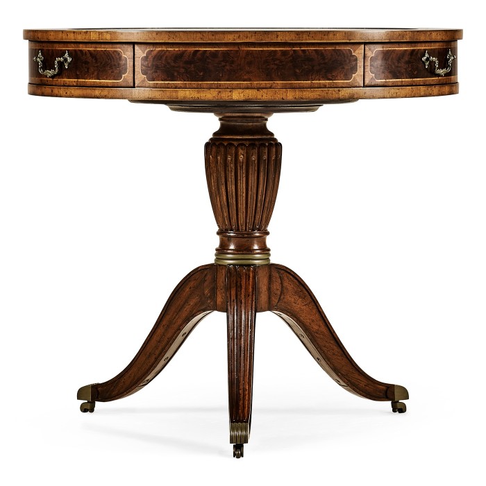 Mahogany Drum Table (Green Leather)