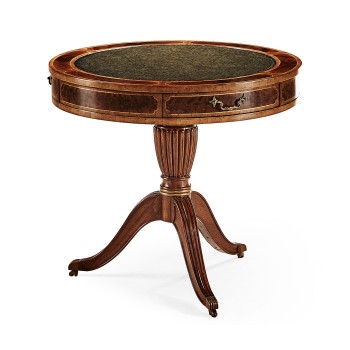 Mahogany Drum Table (Green Leather)