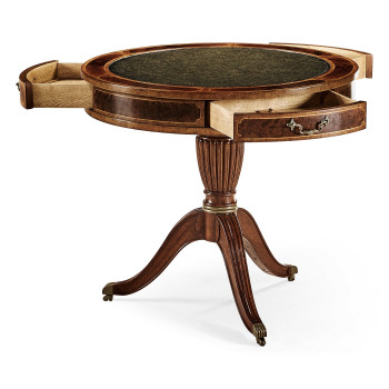 Mahogany Drum Table (Green Leather)