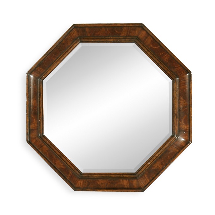 Small Octagonal Crotch Mahogany Mirror