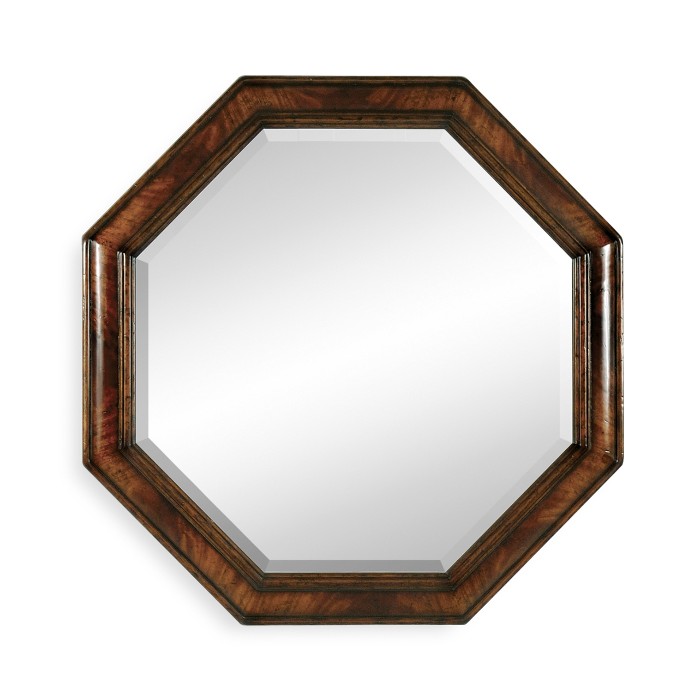 Large Octagonal Crotch Mahogany Mirror