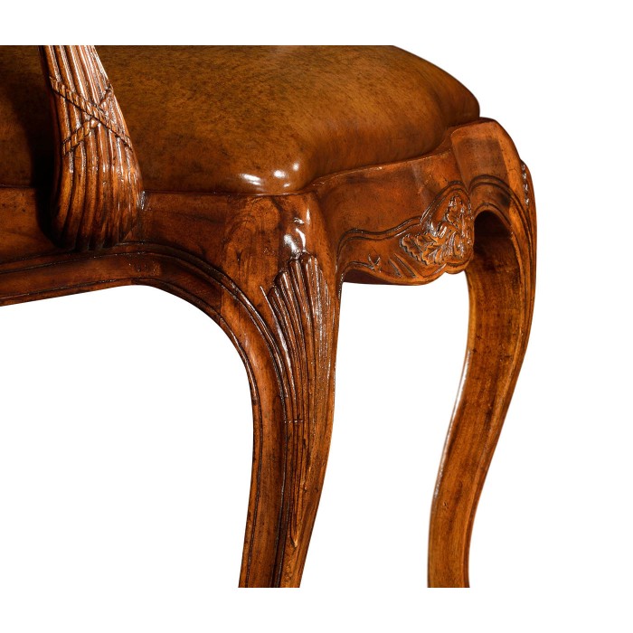 Leather Upholstered Rococo Arm Chair with Medium Antique Chestnut Leather