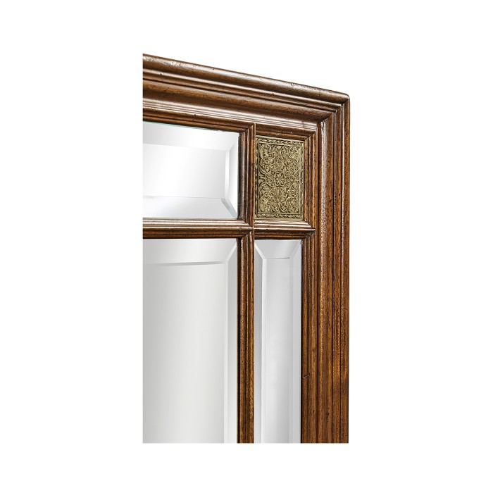 Rectangular Walnut Panelled Mirror with Brass Details