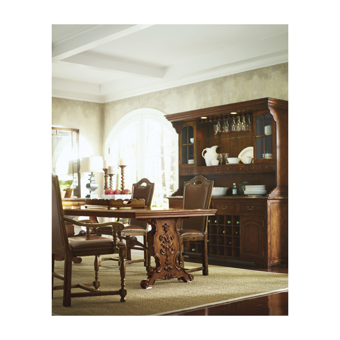 Rectangular Walnut Panelled Mirror with Brass Details