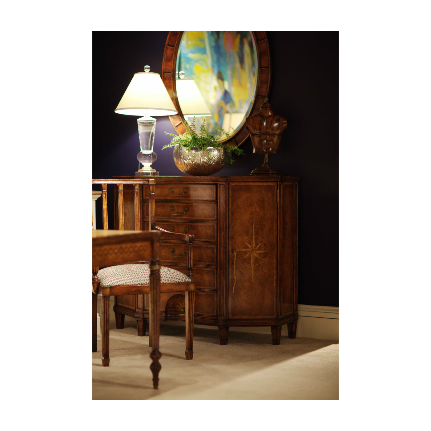 Crotch Mahogany Veneered Oval Panelled Mirror