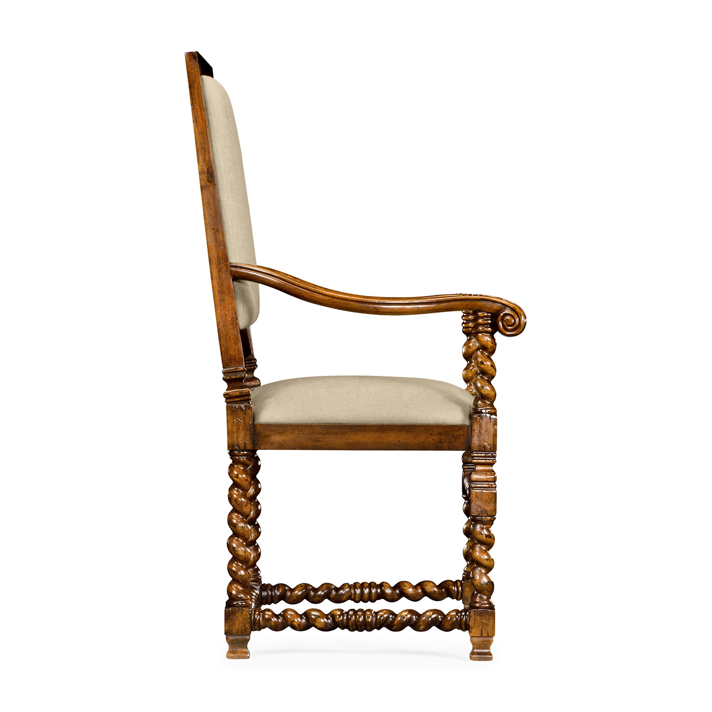 Carolean Style Arm Chair with Upholstered Back