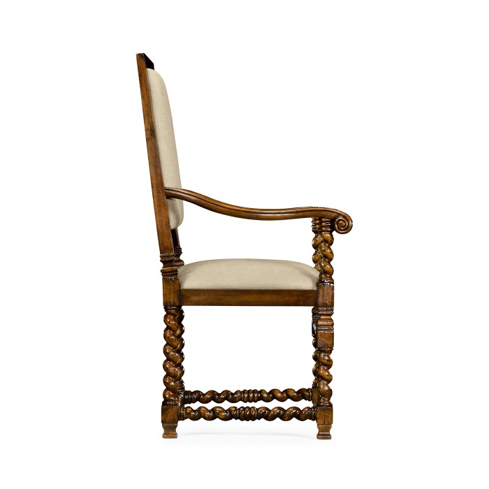 Carolean Style Arm Chair with Upholstered Back