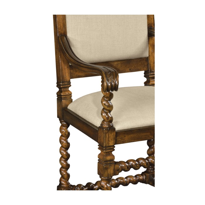Carolean Style Arm Chair with Upholstered Back