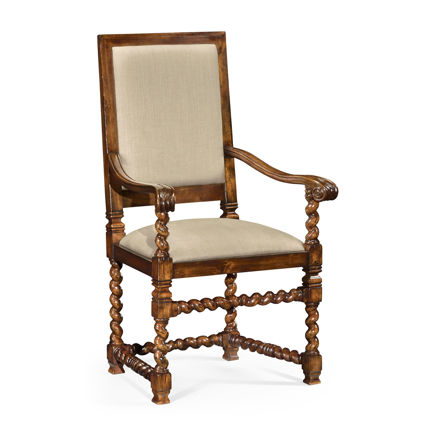 Carolean Style Arm Chair with Upholstered Back