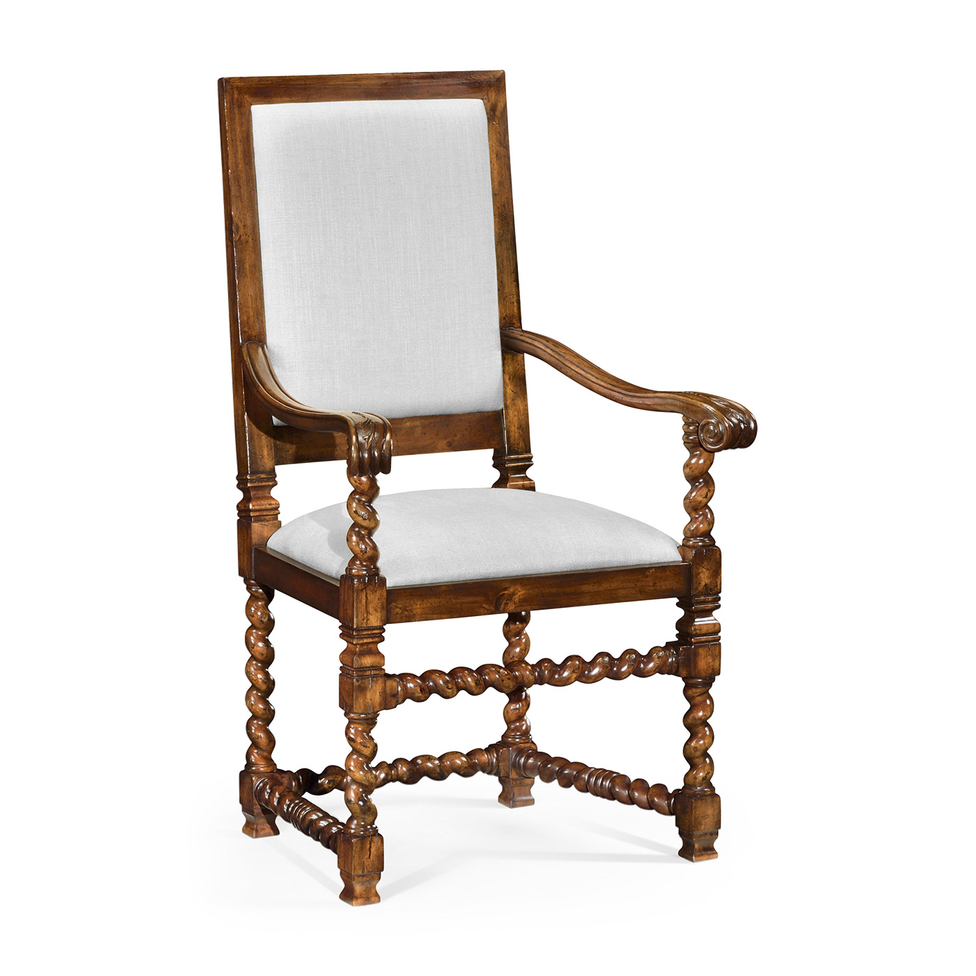 Carolean Style Arm Chair with Upholstered Back