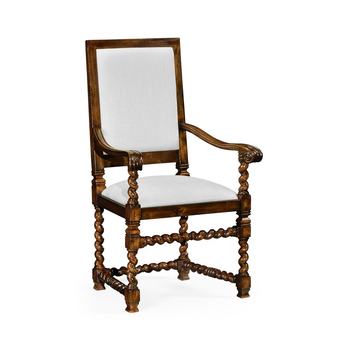 Carolean Style Arm Chair with Upholstered Back
