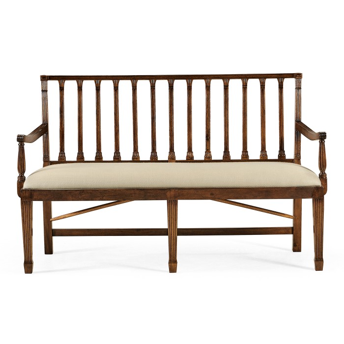 Walnut Two Seat Bench with Column Back
