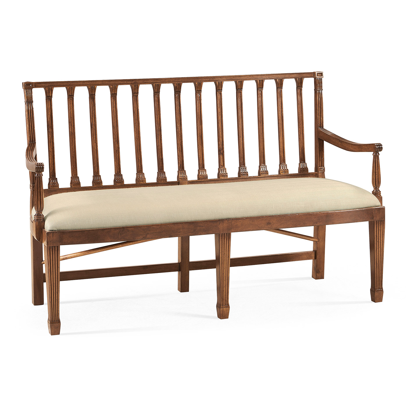 Walnut Two Seat Bench with Column Back