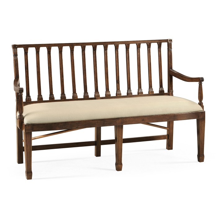 Walnut Two Seat Bench with Column Back