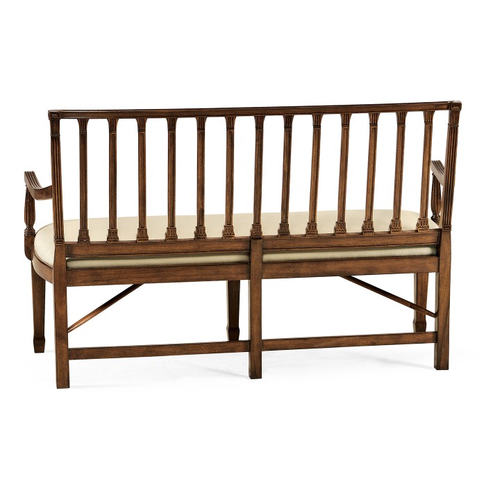 Walnut Two Seat Bench with Column Back