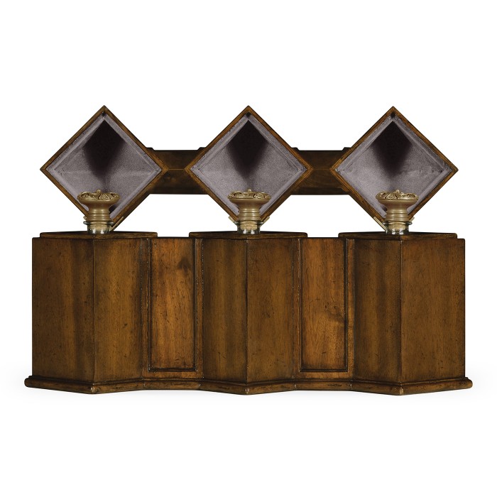 Triple Glass Decanters Set in Conjoined Square Cases