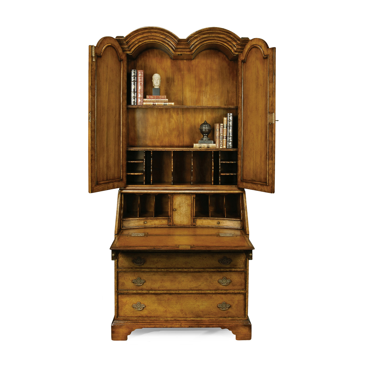Queen Anne Light Walnut Bureau Cabinet with Panelled Doors