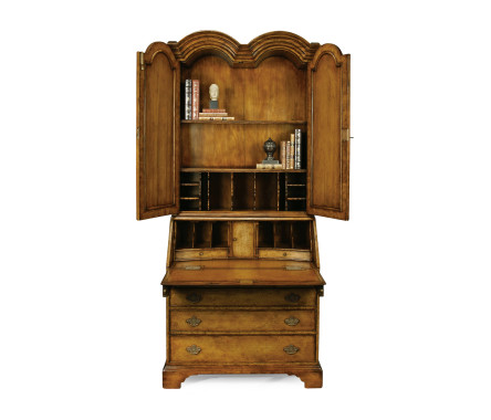 Queen Anne Light Walnut Bureau Cabinet with Panelled Doors