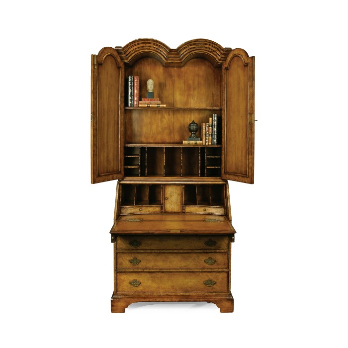 Queen Anne Light Walnut Bureau Cabinet with Panelled Doors