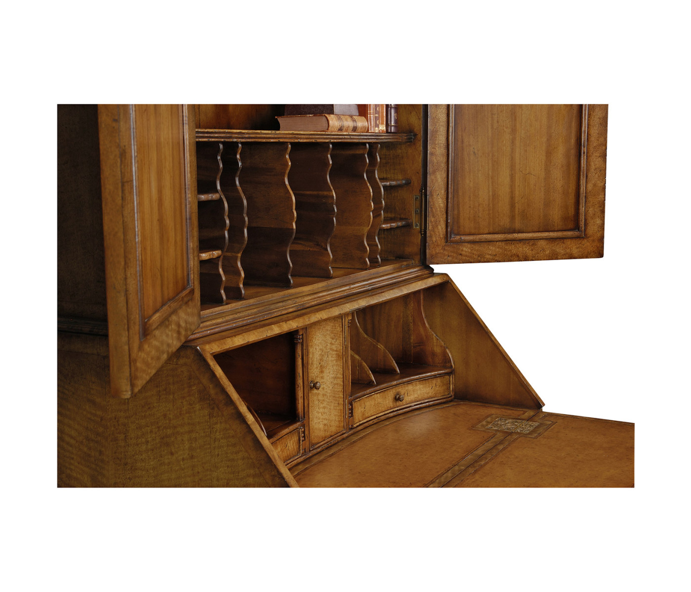 Queen Anne Light Walnut Bureau Cabinet with Panelled Doors