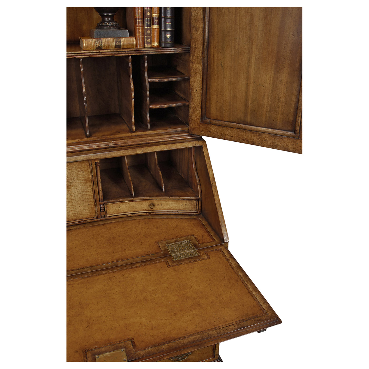 Queen Anne Light Walnut Bureau Cabinet with Panelled Doors