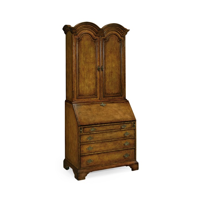Queen Anne Light Walnut Bureau Cabinet with Panelled Doors