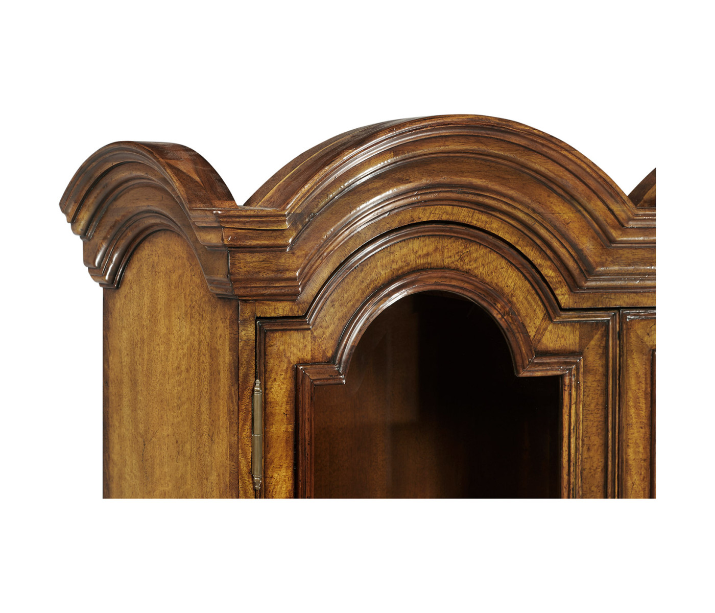 Queen Anne Light Walnut Bureau Cabinet with Glass Doors