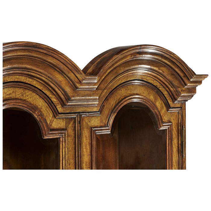 Queen Anne Light Walnut Bureau Cabinet with Glass Doors