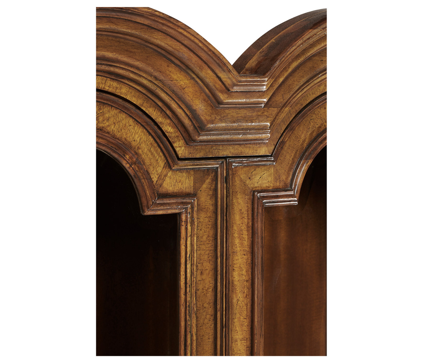 Queen Anne Light Walnut Bureau Cabinet with Glass Doors