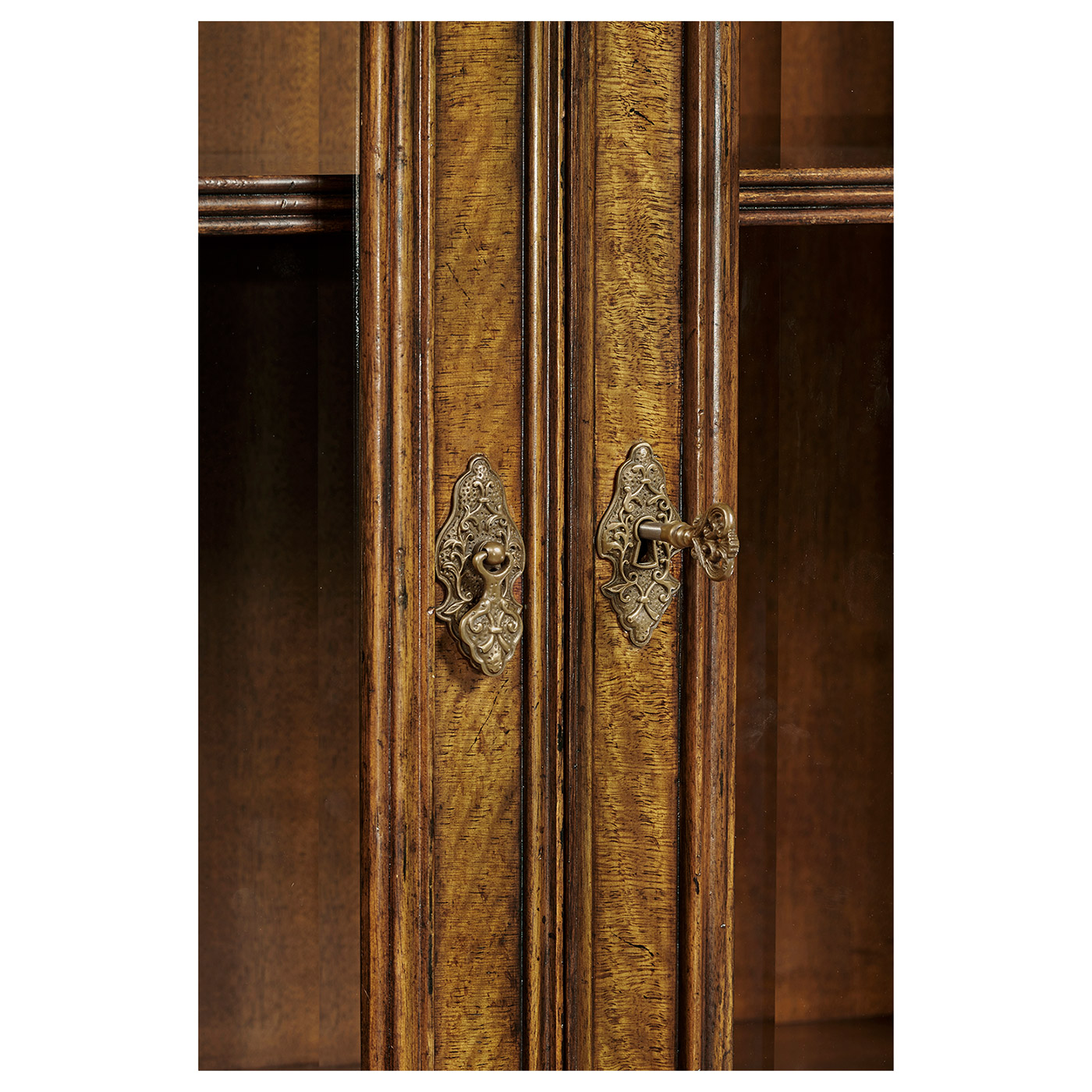 Queen Anne Light Walnut Bureau Cabinet with Glass Doors